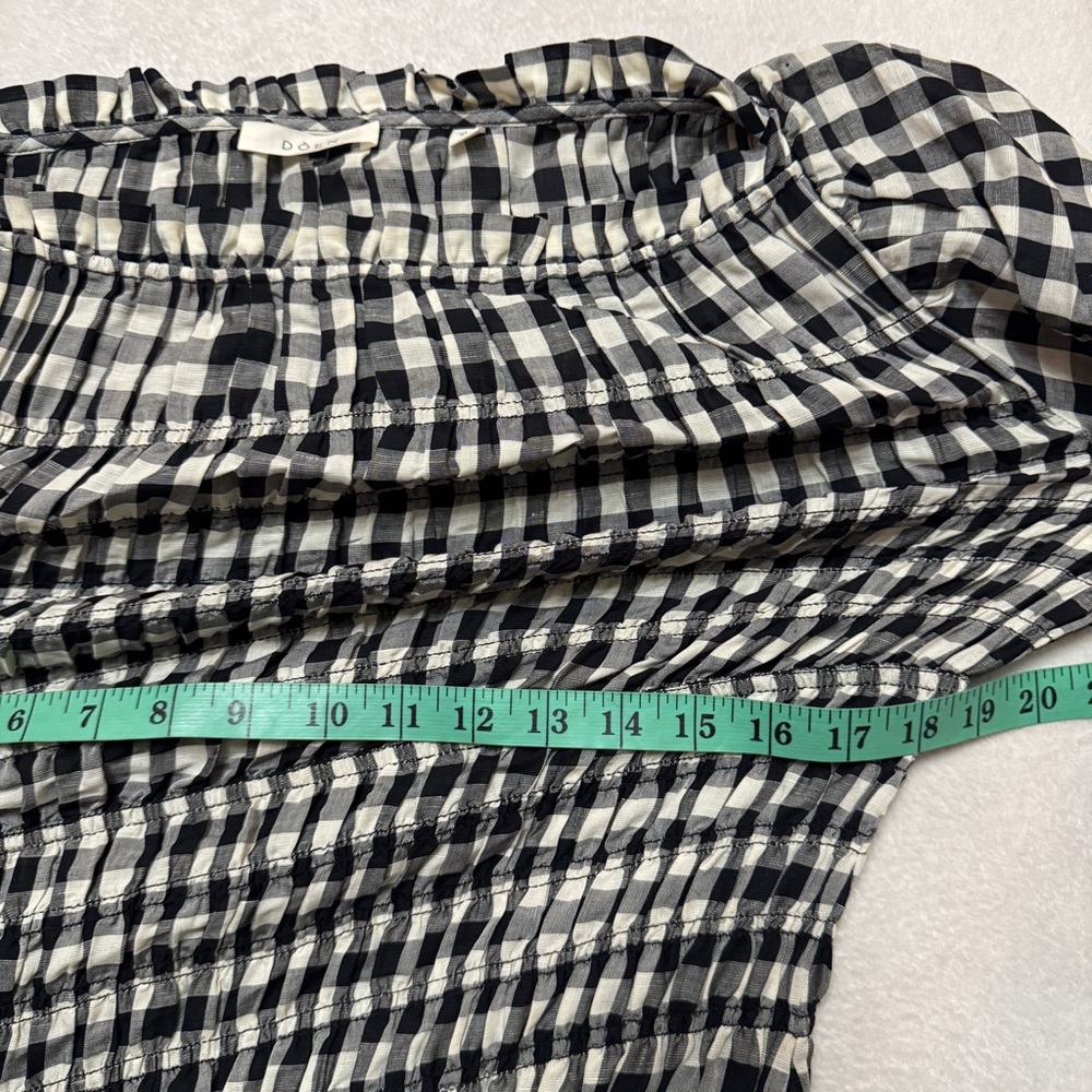 Doen sz M Rizzo Gingham dress smocked check gingham rayon linen  stretch - Picture 12 of 13